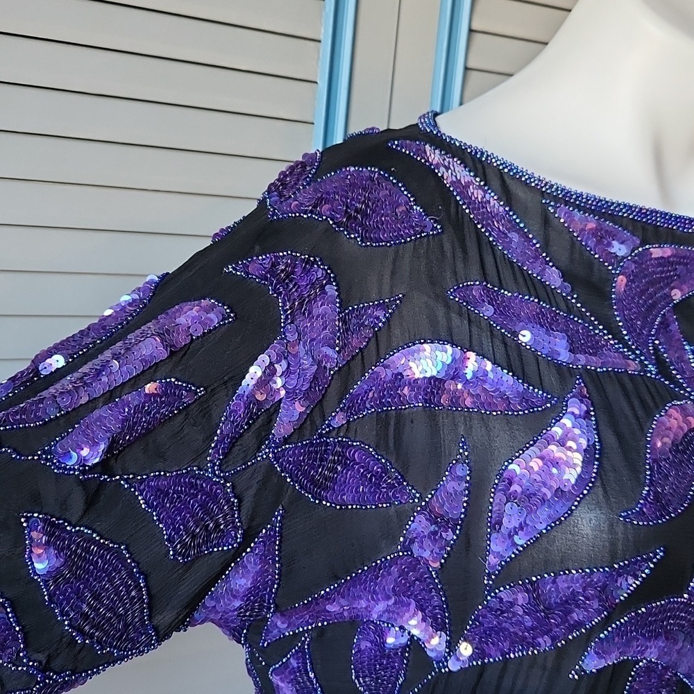 Vintage Black and Purple Sequin Top - Picture 5 of 12
